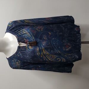 Sonoma Floral Boho Peasant Blouse Women's Medium Long Sleeve